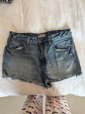 Free People Light Blue Distressed Denim Cutoff Shorts